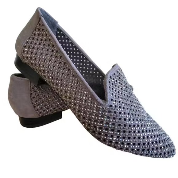 ANTONIO MELANI Livlie Mink Grey Crystal Studs Loafer size 7.5 M New - Picture 1 of 7